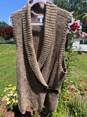 Charter Club Sleeveless Knit Wrap Vest in Heathered Brown with Side Buckle